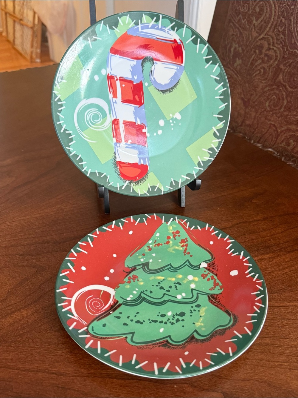 GW Holiday Candy Cane and Christmas Tree Decorative Plate Set - Green & Red
